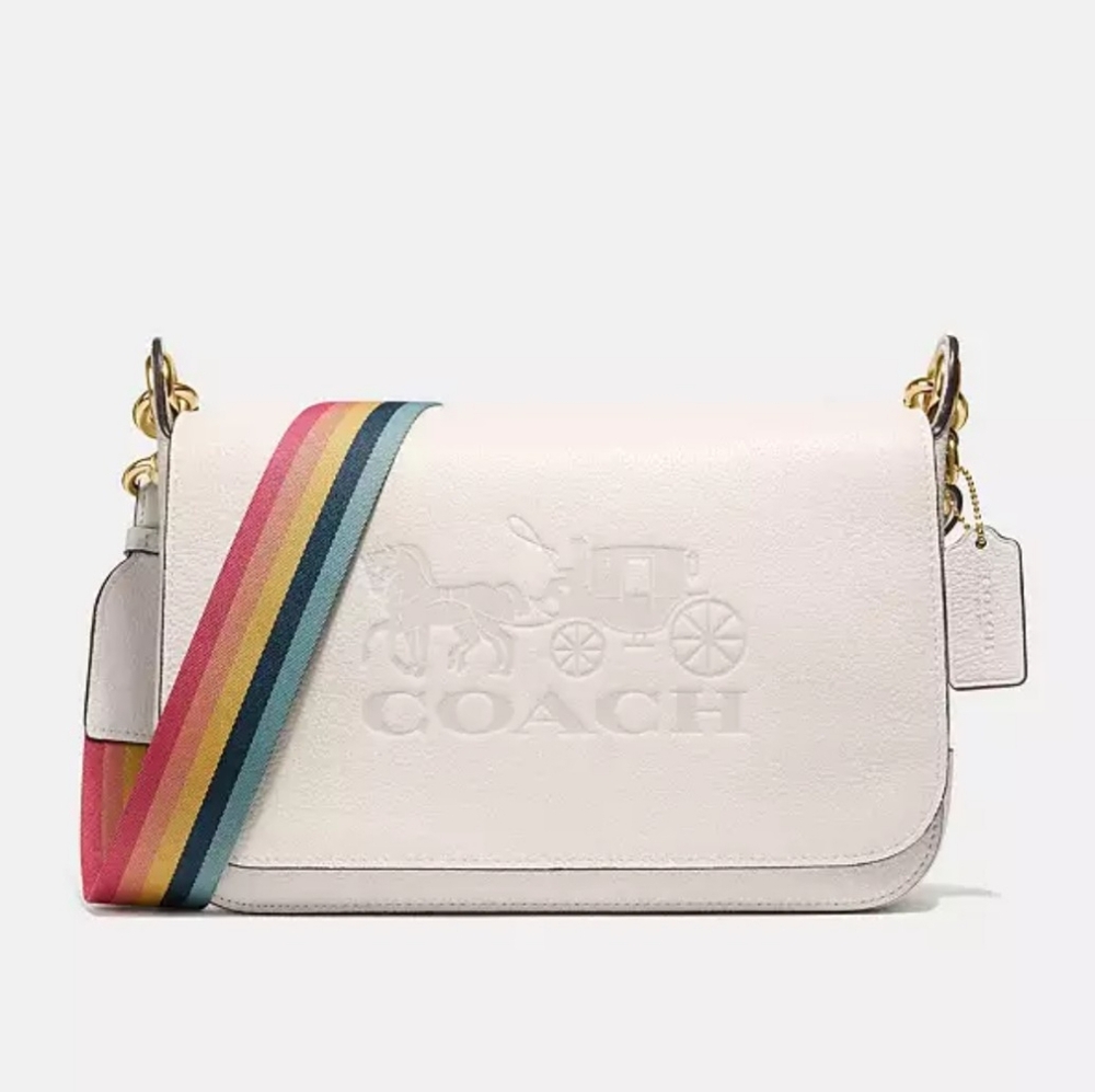 Coach White Pebbled‎ Leather Jess Messenger Stagecoach Carriage Rainbow F72703